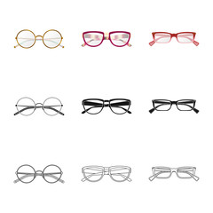 Vector design of glasses and frame logo. Collection of glasses and accessory stock symbol for web.