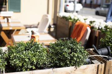 small outdoor summer cafes, on the streets of old European cities, a place to relax, eat and drink in the process of long walks