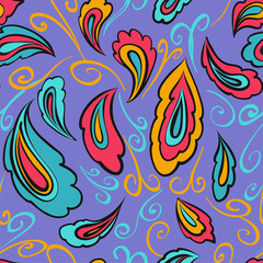 Fototapeta na wymiar Oriental seamless paisley pattern in hand drawn style. Vector illustration for textile, fabric.