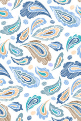 Oriental seamless paisley pattern in hand drawn style. Vector illustration for textile, fabric.