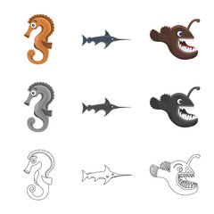 Obraz premium Isolated object of sea and animal icon. Collection of sea and marine vector icon for stock.