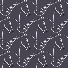 Seamless pattern with white horses, violet background.