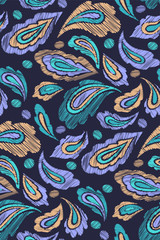 Oriental seamless paisley pattern in hand drawn style. Vector illustration for textile, fabric.