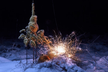 New Year holliday sparklers snow