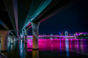 River under bridge at night