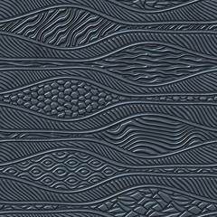 Metal seamless texture with waves pattern, panel, 3d illustration