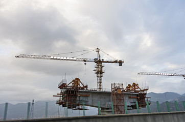 Fototapeta na wymiar Construction of the viaduct. Road building.