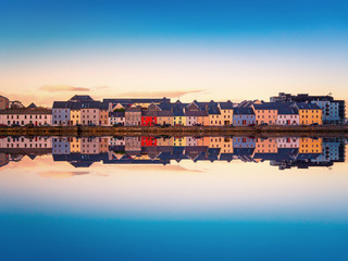 Beautiful panoramic sunset view over The Claddagh Galway in Galway city, Ireland  - obrazy, fototapety, plakaty