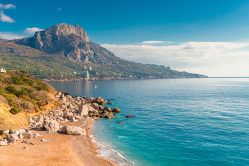 Beautiful seascape on a sunny autumn day, Crimea Russia