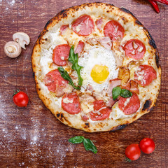 In the kitchen of chef. Master class on cooking pizza