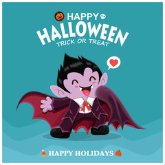 Vintage Halloween poster design with vector vampire character.  