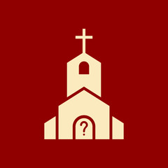 Church icon, Religion building, christian, christianity temple icon with question mark. Church icon and help, how to, info, query symbol