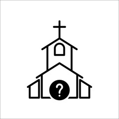 Church icon, Religion building, christian, christianity temple icon with question mark. Church icon and help, how to, info, query symbol