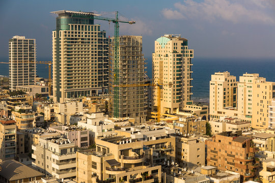 Tel Aviv Israel urban scycrapers with mediterranean sea