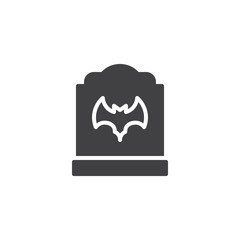 Tombstone with bat vector icon. filled flat sign for mobile concept and web design. Halloween graveyard simple solid icon. Symbol, logo illustration. Pixel perfect vector graphics