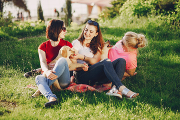 Fototapeta premium girls with dog