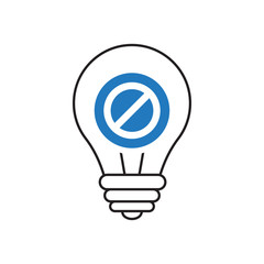 Light Bulb icon, Idea, solution, thinking icon with not allowed sign. Light Bulb icon and block, forbidden, prohibit symbol