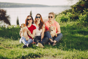 girls with dog