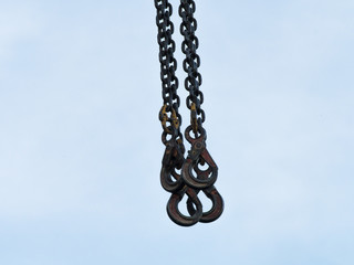 crane with metal hooks on chain