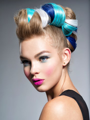 Beauty Fashion Model Girl with  creative hair