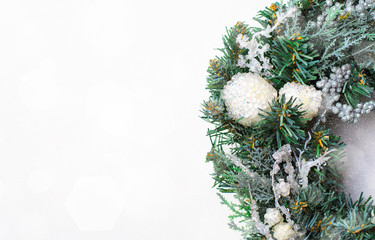 Christmas Wreath on White Background, Top View