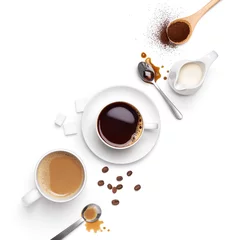 Schilderijen op glas Top view of different types of coffee and ingredients © phive2015