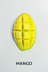Cubed mango isolated on white background. Mango cut into cubes.