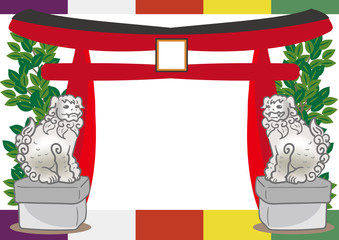 鳥居と狛犬のフレーム