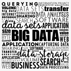 Obraz premium Big Data word cloud collage, technology business concept background