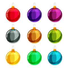 Colorfull christmas balls, different colors, isolated on white. Set. Vector illustration.