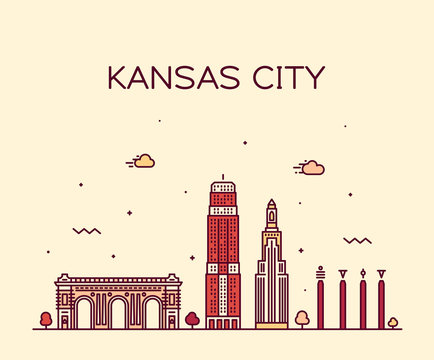 Kansas City Skyline Missouri, USA Vector Line City