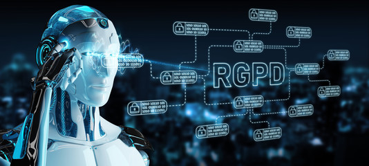White robot hacking and accessing GDPR interface