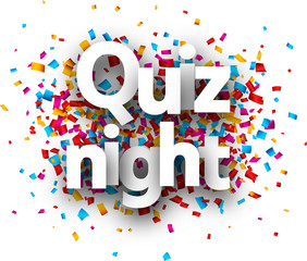 Quiz night poster with colorful confetti.