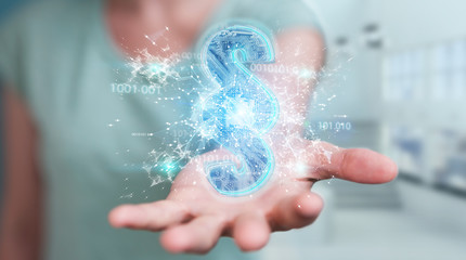 Businesswoman using 3D rendering digital paragraph law symbol