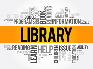 Library word cloud collage, education concept background
