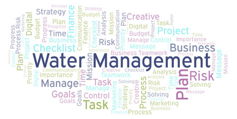 Water Management word cloud, made with text only.