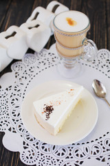 A piece of white cake with chocolate chips