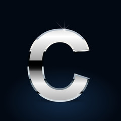 Chrome vector letter C uppercase isolated on black background