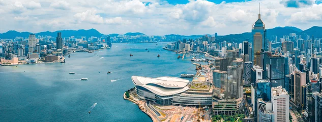 Crédence de cuisine en verre imprimé construction de la ville Vue aérienne des toits de Hong Kong