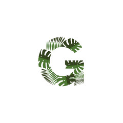 Vector Logo Letter G Tropical Leaves