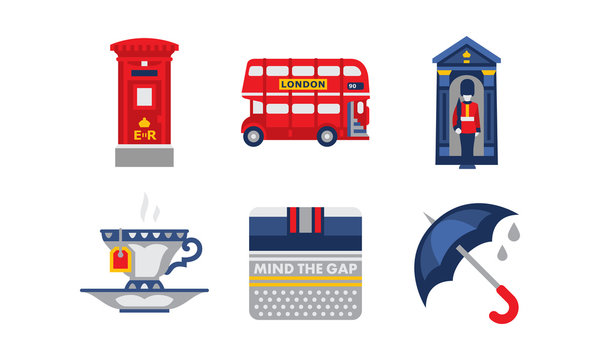 National symbols of England, United Kingdom design elements vector Illustration on a white background