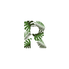 Vector Logo Letter R Tropical Leaves