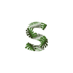 Vector Logo Letter S Tropical Leaves
