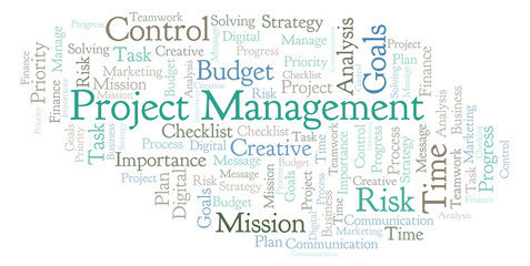 Fototapeta na wymiar Project Management word cloud, made with text only.