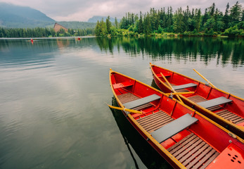 Mountain Lake in the High Tatras National Park. Strbske Pleso, Slovakia.