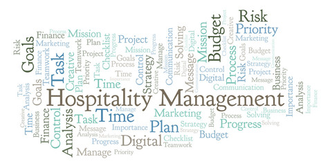 Fototapeta na wymiar Hospitality Management word cloud, made with text only.
