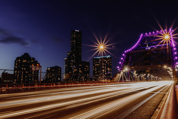 Fototapeta na wymiar Illuminated bridge road in Brisbane