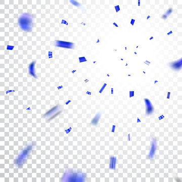 Blue confetti explosion celebration isolated on white transparent background. Falling confetti. Abstract decoration for party birthday, Christmas New Year confetti. Vector illustration