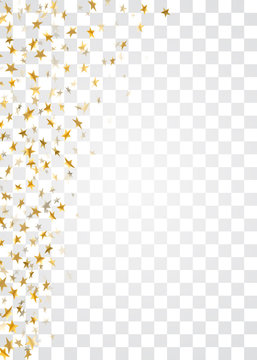 Gold stars falling confetti frame isolated on transparent background. Golden abstract pattern Christmas, New Year holiday celebration, festive, party. Glitter explosion. Vector illustration
