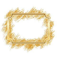 Gold frame. Beautiful golden glitter design. Vintage style decorative border, isolated white background. Deco elegant luxury framework for decoration, photo, Christmas banner. Vector illustration